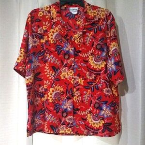 Women's Hawiian Floral Short Sleeve Button Up Shirt Medium BonWorth